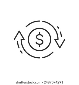 Dollar exchange icon. Cash back, rebate, refund, thin line icon. Vector stroke illustration.