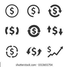 dollar exchange icon set, currency convert, finance signs