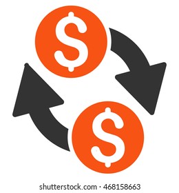 Dollar Exchange icon. Vector style is bicolor flat iconic symbol with rounded angles, orange and gray colors, white background.