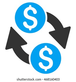 Dollar Exchange icon. Vector style is bicolor flat iconic symbol with rounded angles, blue and gray colors, white background.