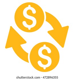 Dollar Exchange icon. Vector style is flat iconic symbol with rounded angles, yellow color, white background.