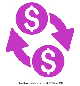 Dollar Exchange icon. Vector style is flat iconic symbol with rounded angles, violet color, white background.