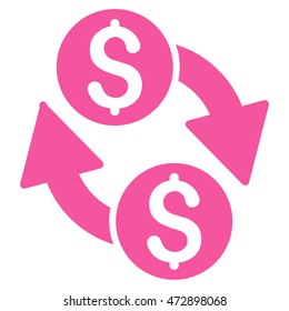 Dollar Exchange icon. Vector style is flat iconic symbol with rounded angles, pink color, white background.