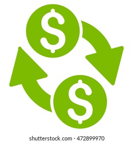 Dollar Exchange icon. Vector style is flat iconic symbol with rounded angles, eco green color, white background.