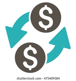 Dollar Exchange icon. Vector style is bicolor flat iconic symbol with rounded angles, grey and cyan colors, white background.