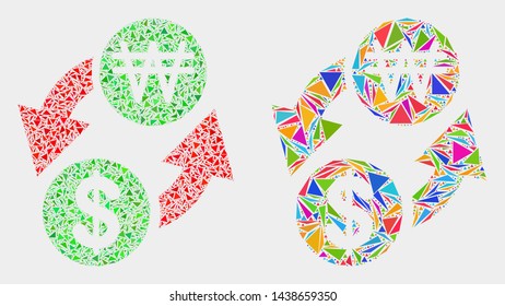 Dollar exchange korean won collage icon of triangle items which have various sizes and shapes and colors. Geometric abstract vector design concept of dollar exchange korean won.