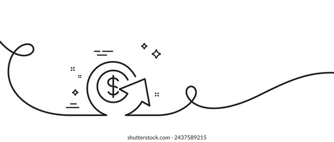 Symbol für Dollarwechselposition. Durchgehend eine Zeile mit Curl. Geld-Rückerstattungs-Zeichen. Cashback-Symbol. Dollar-Umtausch-Band mit einem Umriss. Schleifenkurvenmuster. Vektor