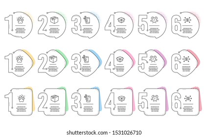 Dollar exchange, Parcel and Communication line icons set. Infographic timeline. Time management, Pet friendly and Open box signs. Payment, Shipping box, Smartphone messages. Alarm clock. Vector