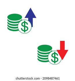 dollar exchange rate curve graph icon. graph of rising and falling money. profit and loss chart vector illustration. vector graphics.