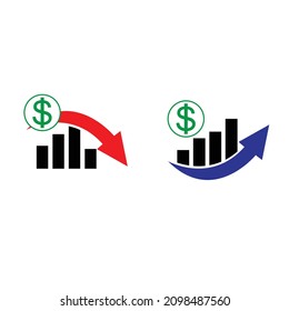 icono del gráfico de la curva de tipo de cambio de dólar. gráfico de la subida y caída del dinero. ilustración vectorial de gráfico de pérdidas y ganancias. gráficos vectoriales.