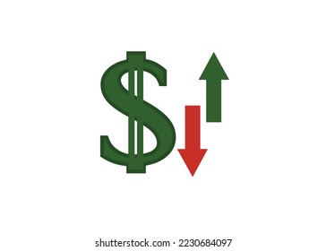 Tipo de cambio del dólar. Icono del dólar. Flechas. Vector