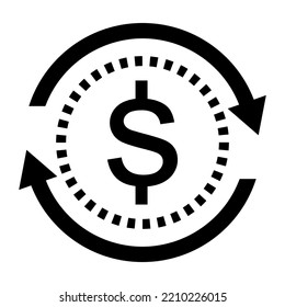 Dollar exchange rate.Money back refund investment icon in vector format on white background.