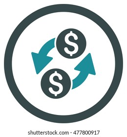 Dollar Exchange rounded icon. Vector illustration style is flat iconic bicolor symbol, soft blue colors, white background.