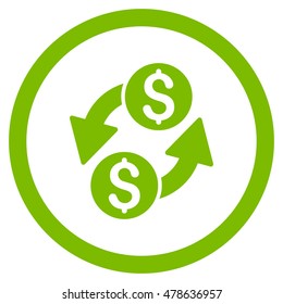 Dollar Exchange rounded icon. Vector illustration style is flat iconic symbol, eco green color, white background.