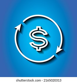 Dollar exchange simple icon vector. Flat design. White icon with shadow on blue background.ai