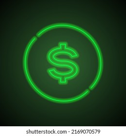Dollar exchange simple icon vector. Flat design. Green neon on black background with green light.ai