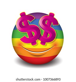 Dollar eyes emoticon, emoji, smiley - vector illustration
