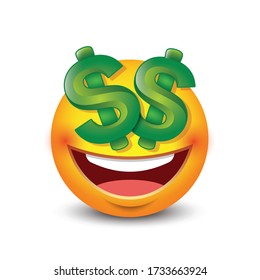 Dollar eyes emoticon, emoji - vector illustration