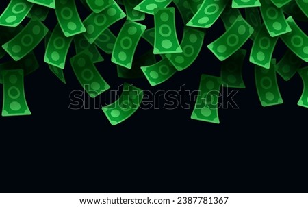 Dollar falling rain. Money wallpaper, flying cash shower background. Vector illustrator