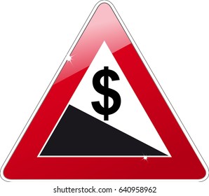 Dollar falling sign on a give way sign 