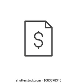 Dollar file document outline icon. linear style sign for mobile concept and web design. Account statement simple line vector icon. Symbol, logo illustration. Pixel perfect vector graphics