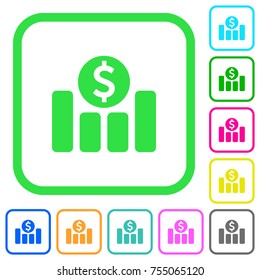 Dollar financial graph vivid colored flat icons in curved borders on white background