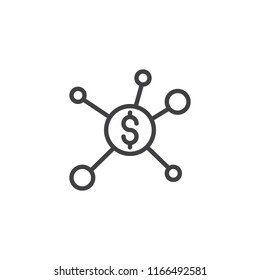 Dollar financial network outline icon. linear style sign for mobile concept and web design. Money hub and spoke line vector icon. Symbol, logo illustration. Pixel perfect vector graphics