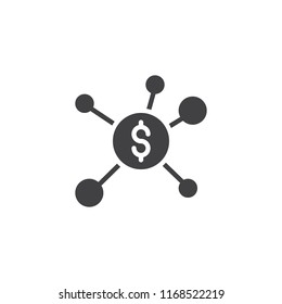 Dollar financial network vector icon. filled flat sign for mobile concept and web design. Money hub and spoke solid icon. Symbol, logo illustration. Pixel perfect vector graphics