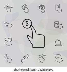 Dollar, finger, gestures icon. Universal set of touch gesture for website design and development, app development