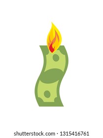 Dollar in fire. Money with flames isolated