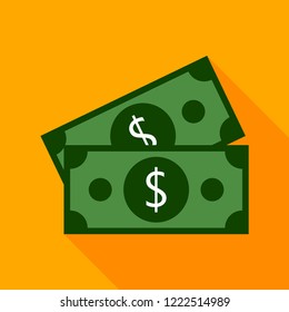 Dollar flat icon on orange background