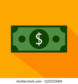 Dollar flat icon on orange background