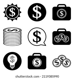 Dollar Flat Icon Set Isolated On White Background