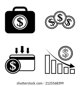 Dollar Flat Icon Set Isolated On White Background