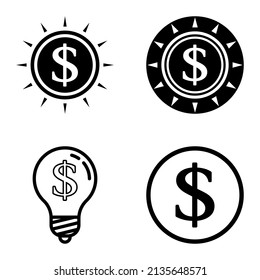 Dollar Flat Icon Set Isolated On White Background