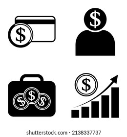 Dollar Flat Icon Set Isolated On White Background