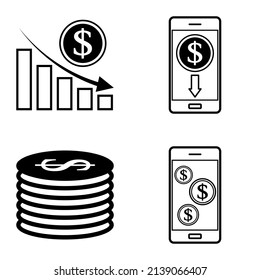 Dollar Flat Icon Set Isolated On White Background