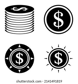 Dollar Flat Icon Set Isolated On White Background