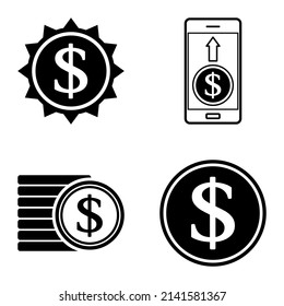 Conjunto De Icono Plano De Dólar Aislado En Fondo Blanco