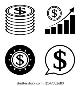 Dollar Flat Icon Set Isolated On White Background