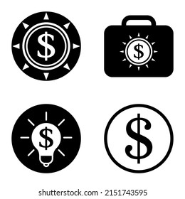 Dollar Flat Icon Set Isolated On White Background