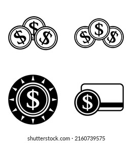 Dollar Flat Icon Set Isolated On White Background