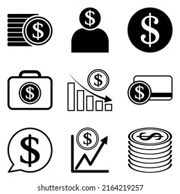 Conjunto De Icono Plano De Dólar Aislado En Fondo Blanco