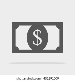 Dollar flat icon  with shadow isolated on white background