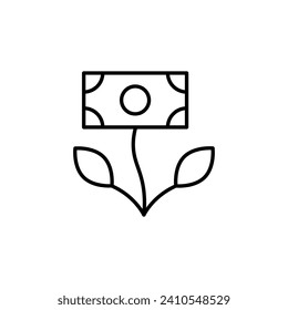 Dollar in Flower Vector Symbol for Advertisement. Suitable for books, stores, shops. Editable stroke in minimalistic outline style. Symbol for design 