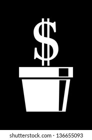 Dollar in flowerpot