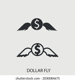 Dollar fly  vector icon illustration sign for web and design