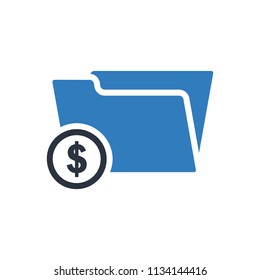 Dollar folder vector icon - Financial Folder simple icon blue