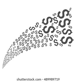 Dollar Fountain Stream vector illustration. Style is gray flat dollar symbols, white background.