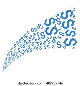 Dollar Fountain Stream vector illustration. Style is cobalt flat dollar symbols, white background.